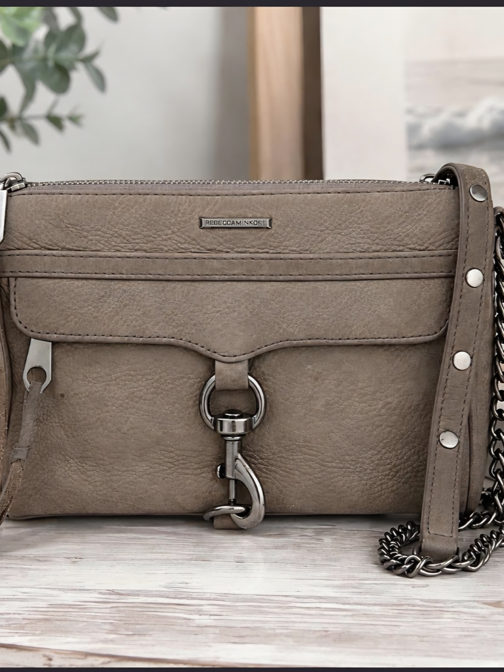Rebecca Minkoff Taupe Leather MAC Crossbody Bag Chain Strap